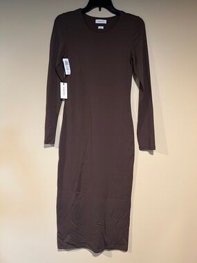 Babaton Brown Long Sleeve Midi Dress